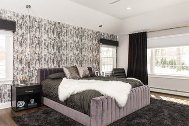 Bedroom - modern bedroom idea in New York with black walls