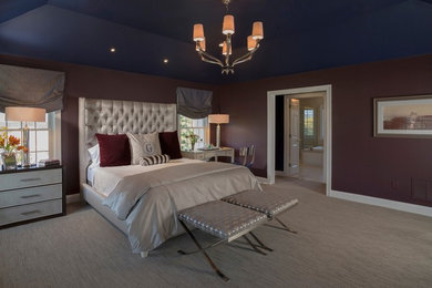 Inspiration for a large contemporary master carpeted bedroom remodel in Philadelphia with red walls