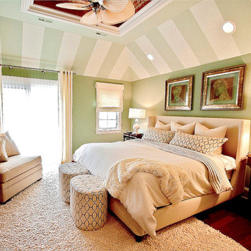 Master Bedroom with Angled Striped Ceiling