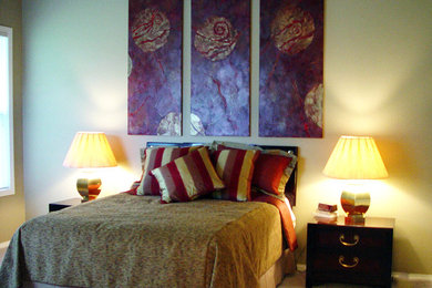 Master Bedroom with Asian inspired art headboard