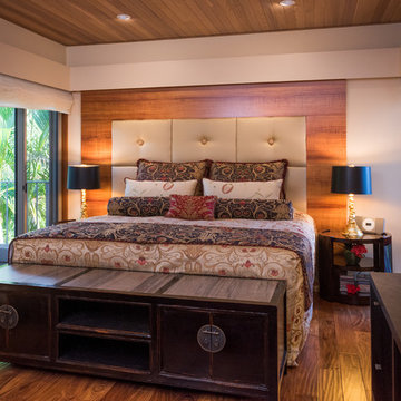 Master Bedroom with Custom Koa Backlit Headboard in Artistic Wailea Oceanview Re