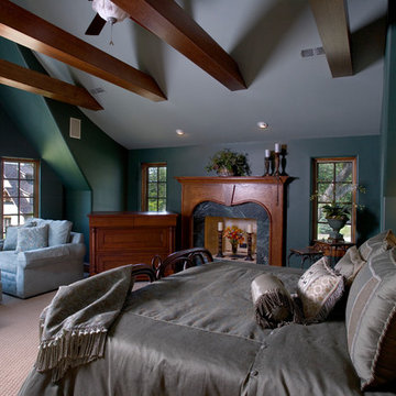 Master Bedroom with Vaulted Ceiling, Cherry Collar Ties and Fireplace