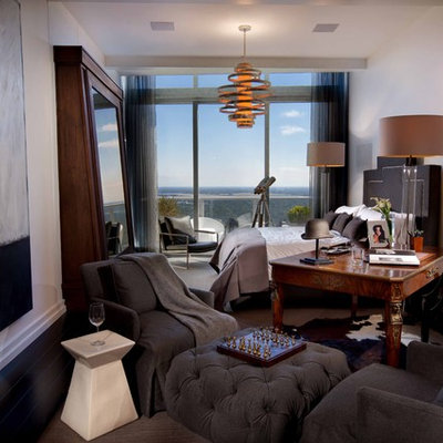 Eclectic master dark wood floor bedroom photo in Orlando with white walls