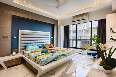 アフマダーバードにあるコンテンポラリースタイルのおしゃれな寝室のインテリア