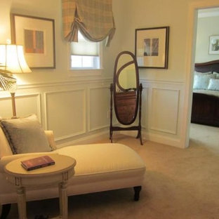 Small traditional master bedroom in Philadelphia with yellow walls, carpet and no fireplace.