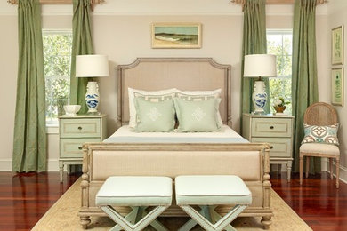 Bedroom - large traditional master dark wood floor bedroom idea in Charleston with beige walls and no fireplace
