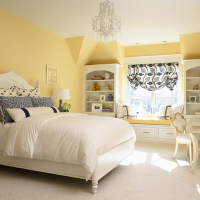 Bedroom - traditional carpeted bedroom idea in Minneapolis with yellow walls