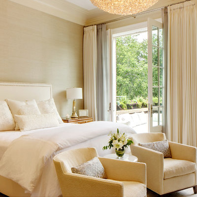Bedroom - mid-sized transitional master medium tone wood floor bedroom idea in Chicago with beige walls
