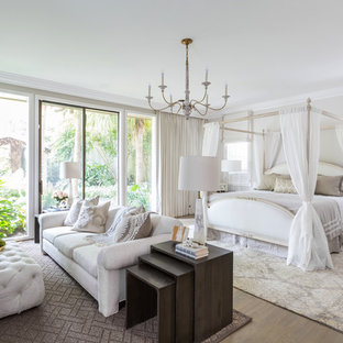 Beach style medium tone wood floor bedroom photo in Houston with white walls and no fireplace