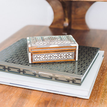 Midcentury Modern Nightstand Styling with Moroccan Bone Box