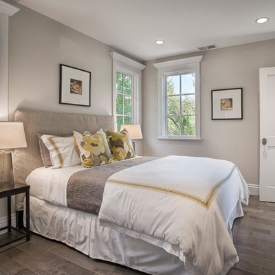 Elegant dark wood floor bedroom photo in San Francisco with gray walls and no fireplace