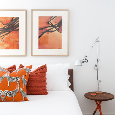 Inspiration for a small contemporary master carpeted bedroom remodel in San Francisco with white walls