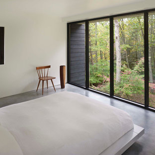 Ispirazione per una camera da letto minimalista con pareti bianche