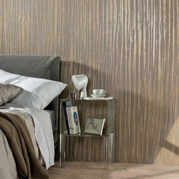 Modern bedroom with textured Venetian plaster
