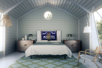 ニューヨークにあるエクレクティックスタイルのおしゃれな寝室のレイアウト