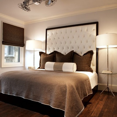 Bedroom - contemporary guest dark wood floor and brown floor bedroom idea in Seattle with gray walls