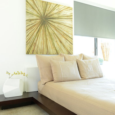 Inspiration for a mid-sized contemporary guest concrete floor bedroom remodel in Dallas with white walls and no fireplace