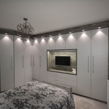 Modern Grey and Dark Pine Bedroom Installation