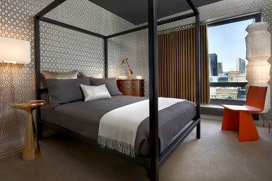Modern High-Rise Bedroom with Ripple-Fold Drapery