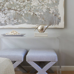 Bedroom - transitional master carpeted and brown floor bedroom idea in Chicago with gray walls