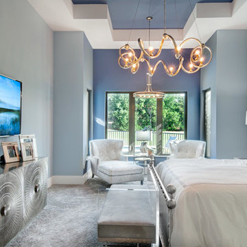 Modern One Story Florida Home Blue Master Bedroom