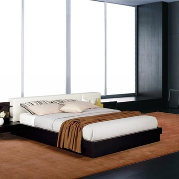 Modern Platform Bed w/ Air-Lift Storage and Built in Rail Nightstands