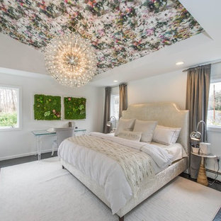 Inspiration for a large contemporary master dark wood floor and brown floor bedroom remodel in New York with white walls and no fireplace