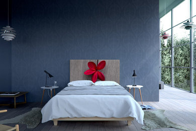 Modern Scandinavian Bedroom, red flower