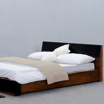 Modern Simplicity Mango Wood Floor Frame Platform Bed w Headboard