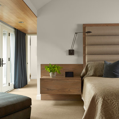 Inspiration for a transitional carpeted and beige floor bedroom remodel in Minneapolis with white walls