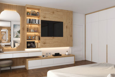 Modern style built in wardrobe with wooden handles