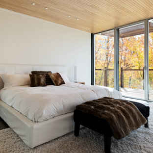 Example of a trendy dark wood floor bedroom design in Montreal with white walls
