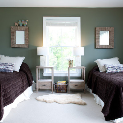 Inspiration for a contemporary bedroom remodel in Boston with green walls