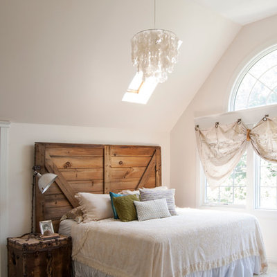 Bedroom - large eclectic master carpeted bedroom idea in Cleveland with white walls and no fireplace
