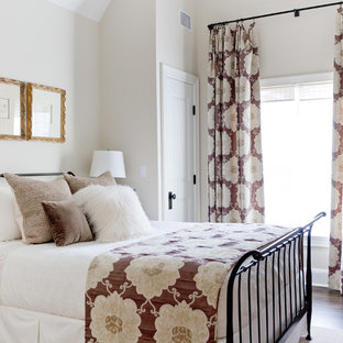 Design ideas for a traditional bedroom in New York with beige walls and dark hardwood floors.