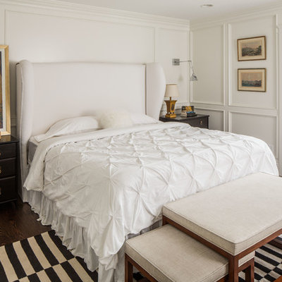 Inspiration for a timeless dark wood floor bedroom remodel in Salt Lake City with white walls
