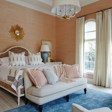 Naples Florida Vacation Home Master Bedroom with Pink Grasscloth & Zebra Headboa
