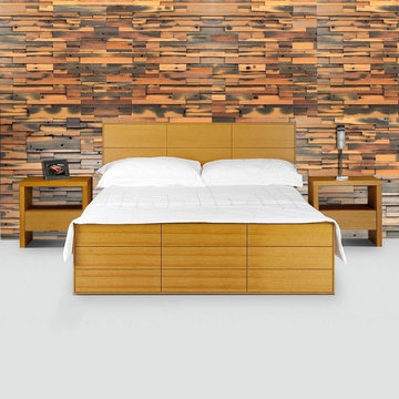 New Bedroom Wall - Reclaimed Mosaic Wood Tiles