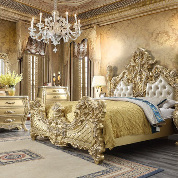 NEW VICTORIAN STYLE METALLIC ANTIQUE GOLD FINISH CAL KING BED