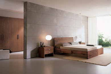 Inspiration for a modern bedroom in Philadelphia with grey walls and feature lighting.