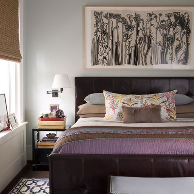 Inspiration for a contemporary bedroom remodel in New York with gray walls