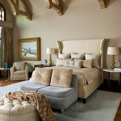 Inspiration for a timeless bedroom remodel in Dallas with beige walls