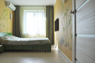 Пример оригинального дизайна: спальня среднего размера в современном стиле