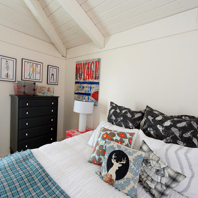 Inspiration for an eclectic bedroom remodel in Other with white walls