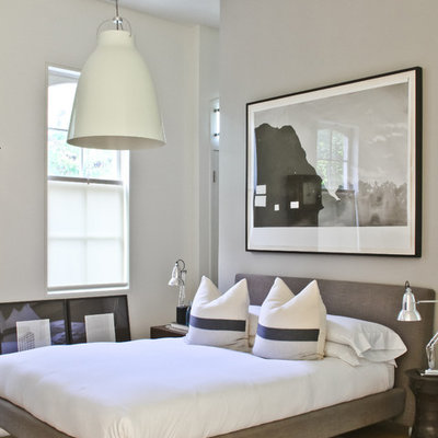 Inspiration for a contemporary bedroom remodel in Chicago with gray walls