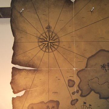 Old World Map Mural in a bedroom by Tom Taylor of Mural Art LLC