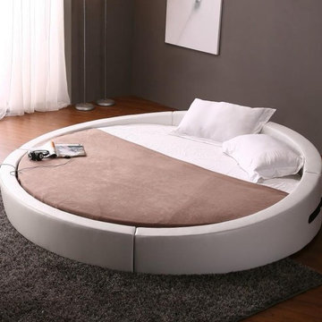 Opus - Modern Round Bed in White Leather