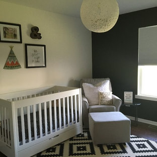 Mid-sized transitional dark wood floor bedroom photo in Chicago with white walls