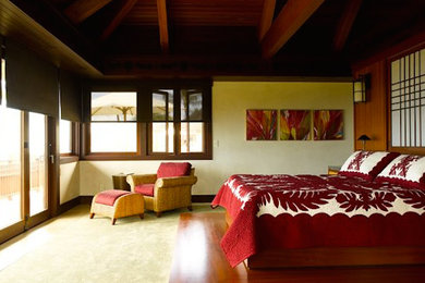 Example of a large classic master carpeted and beige floor bedroom design in San Francisco with beige walls and no fireplace