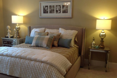 Example of a mid-sized classic master carpeted bedroom design in Boston with beige walls and no fireplace